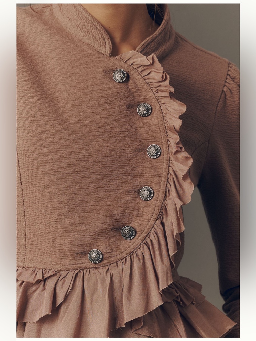 Curved Ruffle Military Cardigan Top - Picture 4 of 11